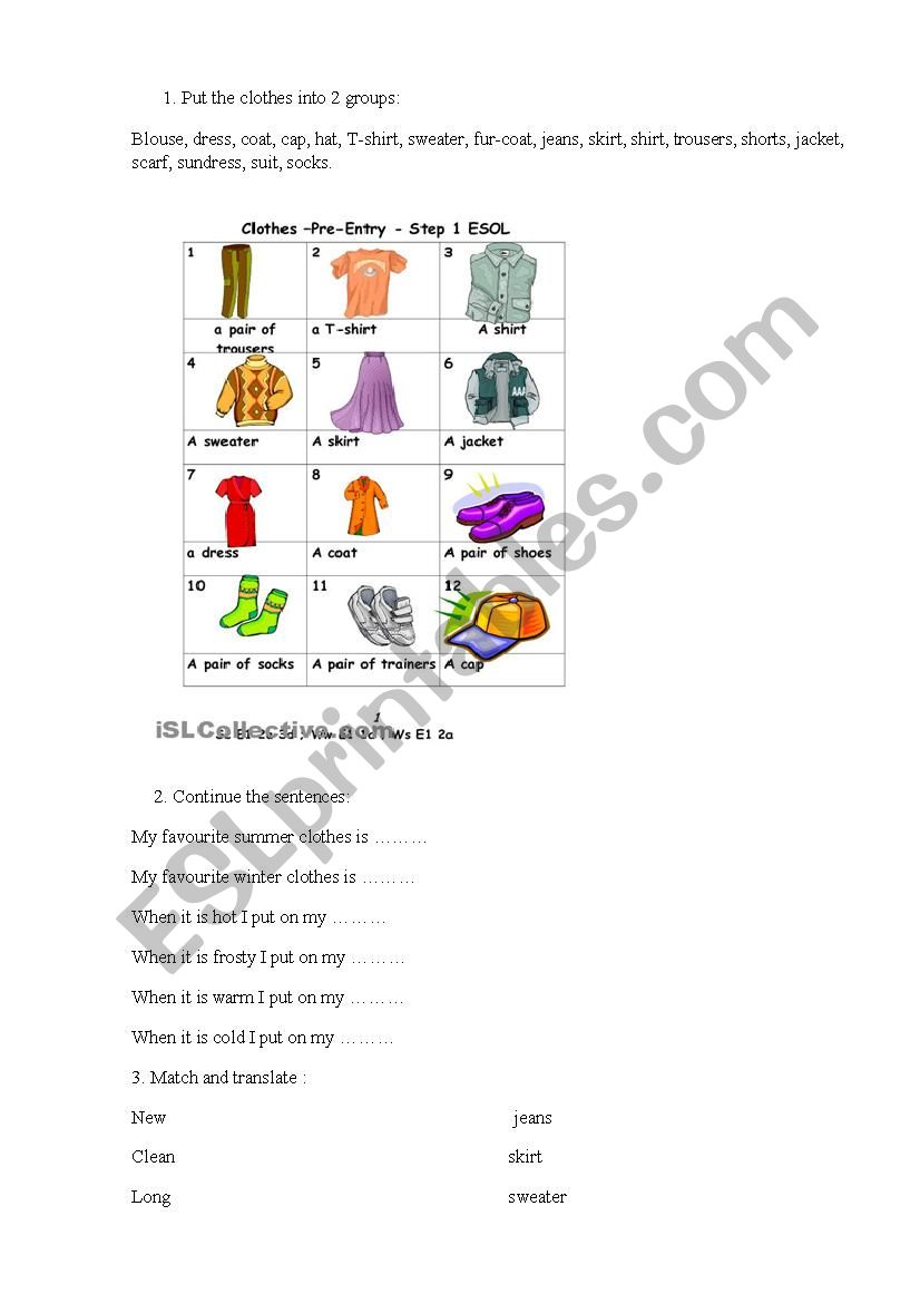 clothes worksheet