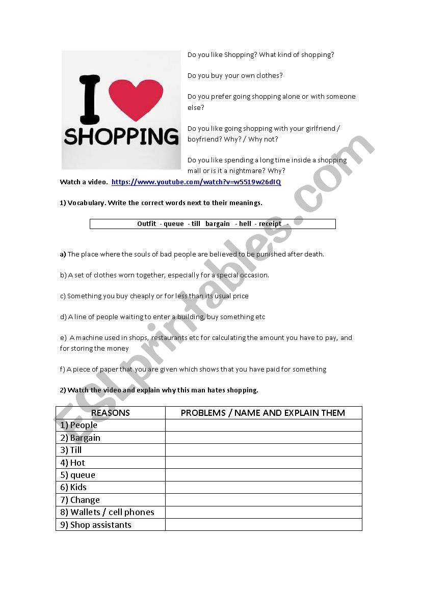 Do you like Shopping? worksheet