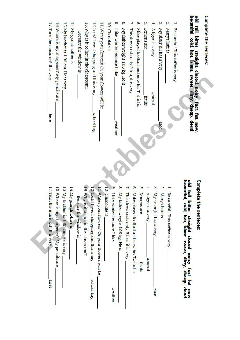 Opposites worksheet