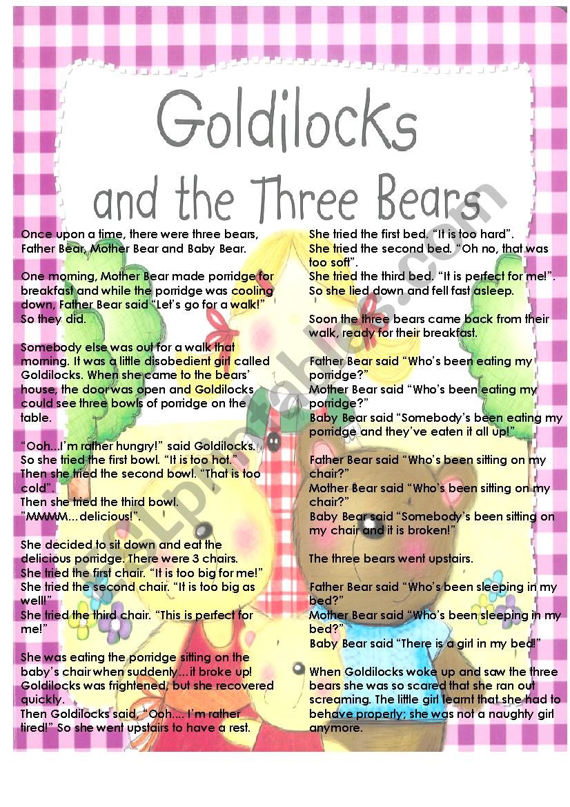 GOLDILOCKS: TALE AND WORKSHEET