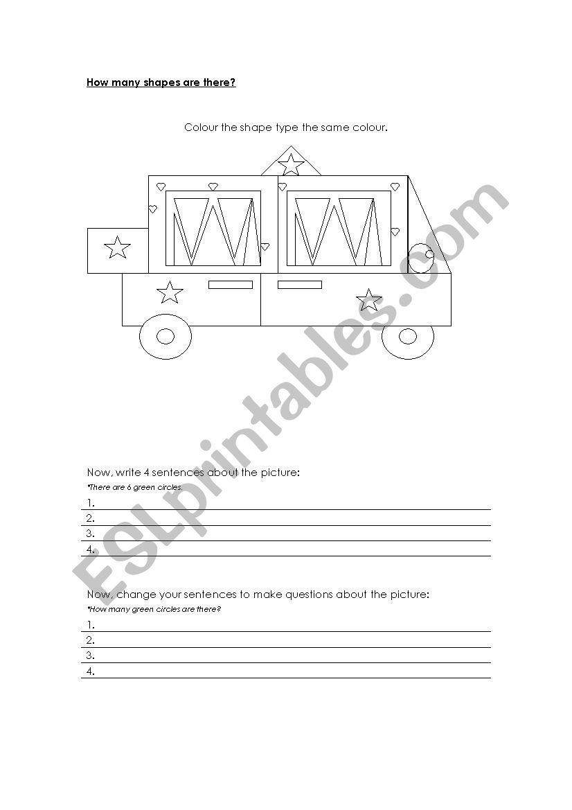 How many shapes and colours worksheet