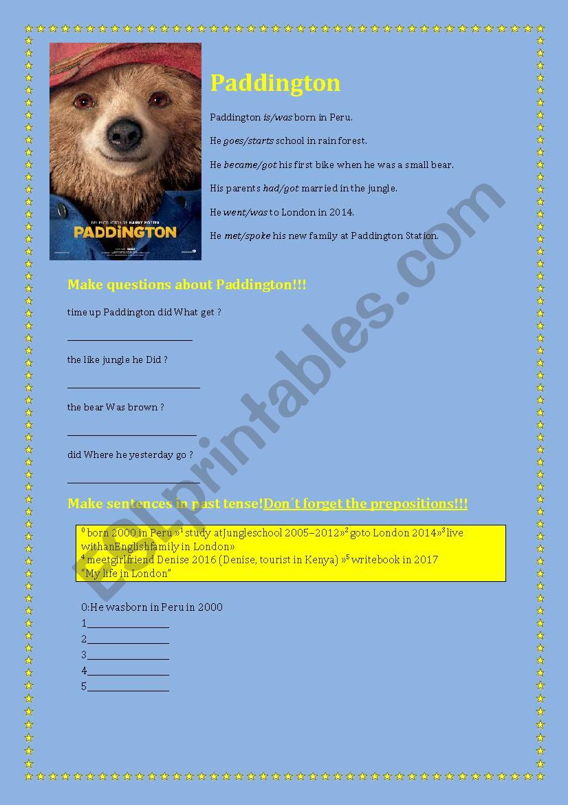 Paddington worksheet