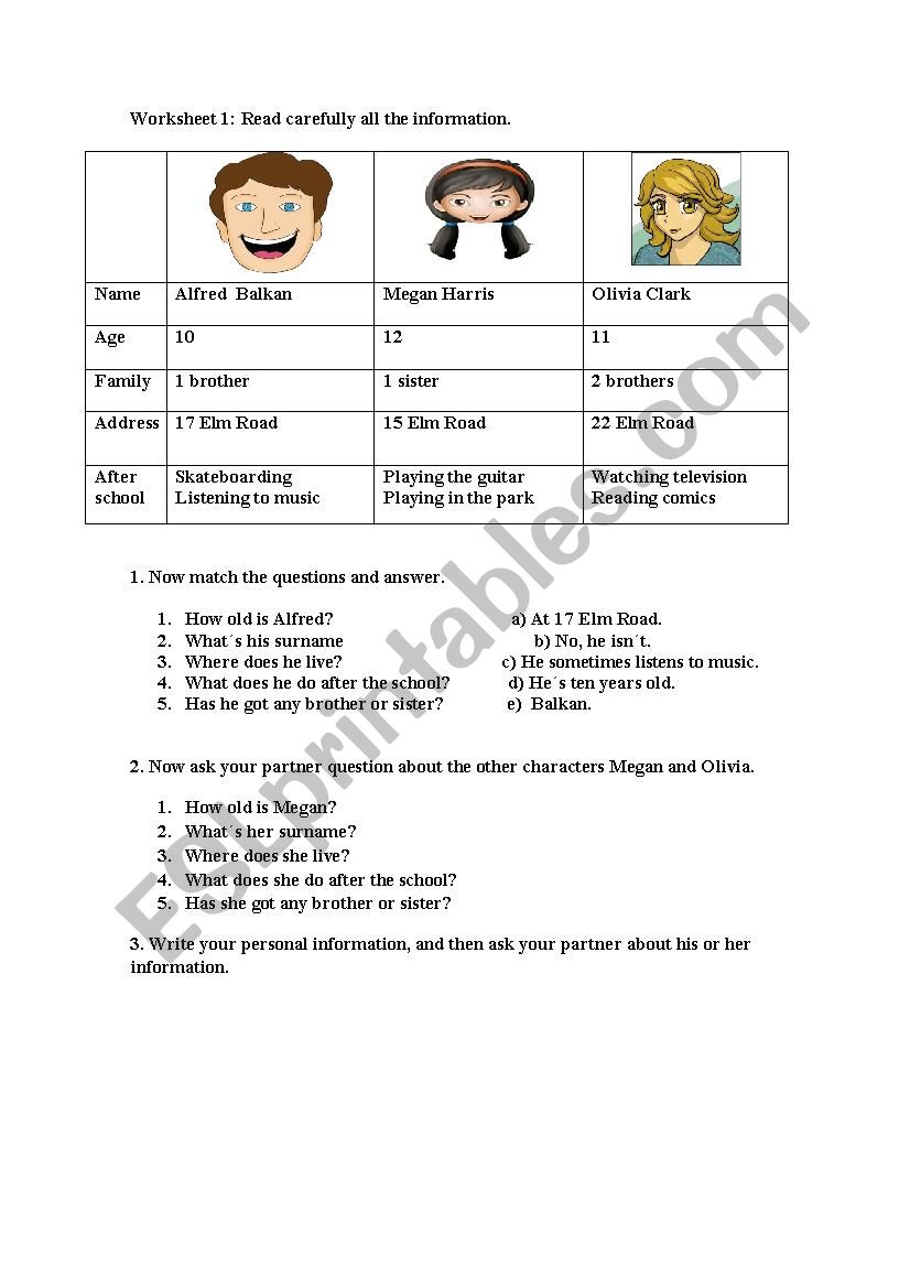 Personal information worksheet