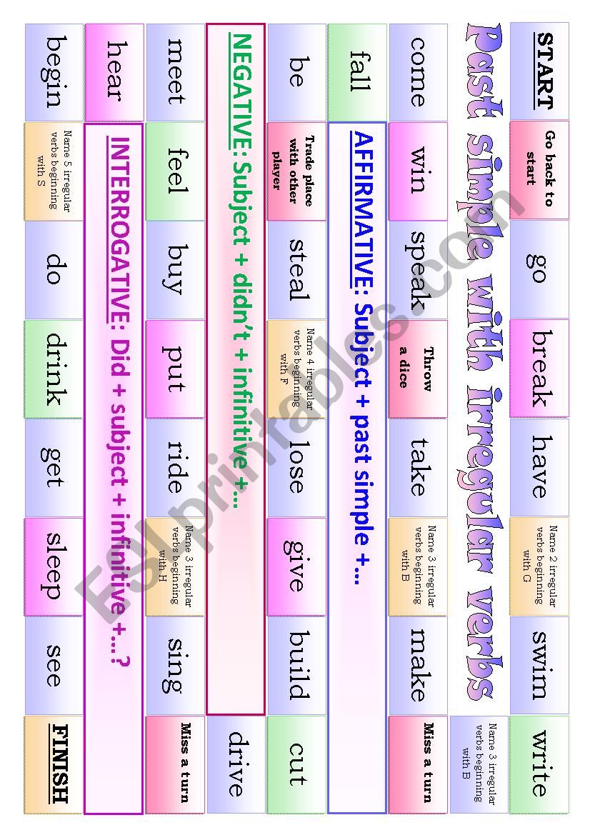 Past simple boardgame with irregular verbs