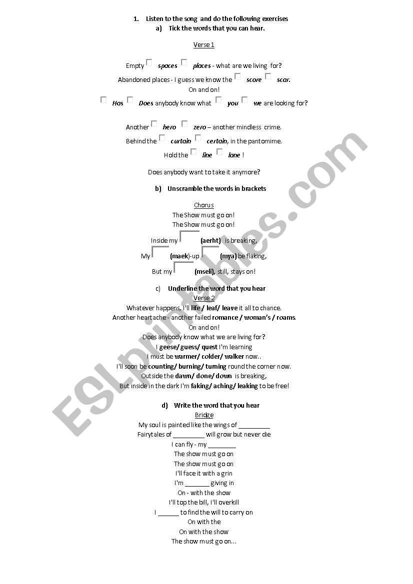 Queen worksheet worksheet