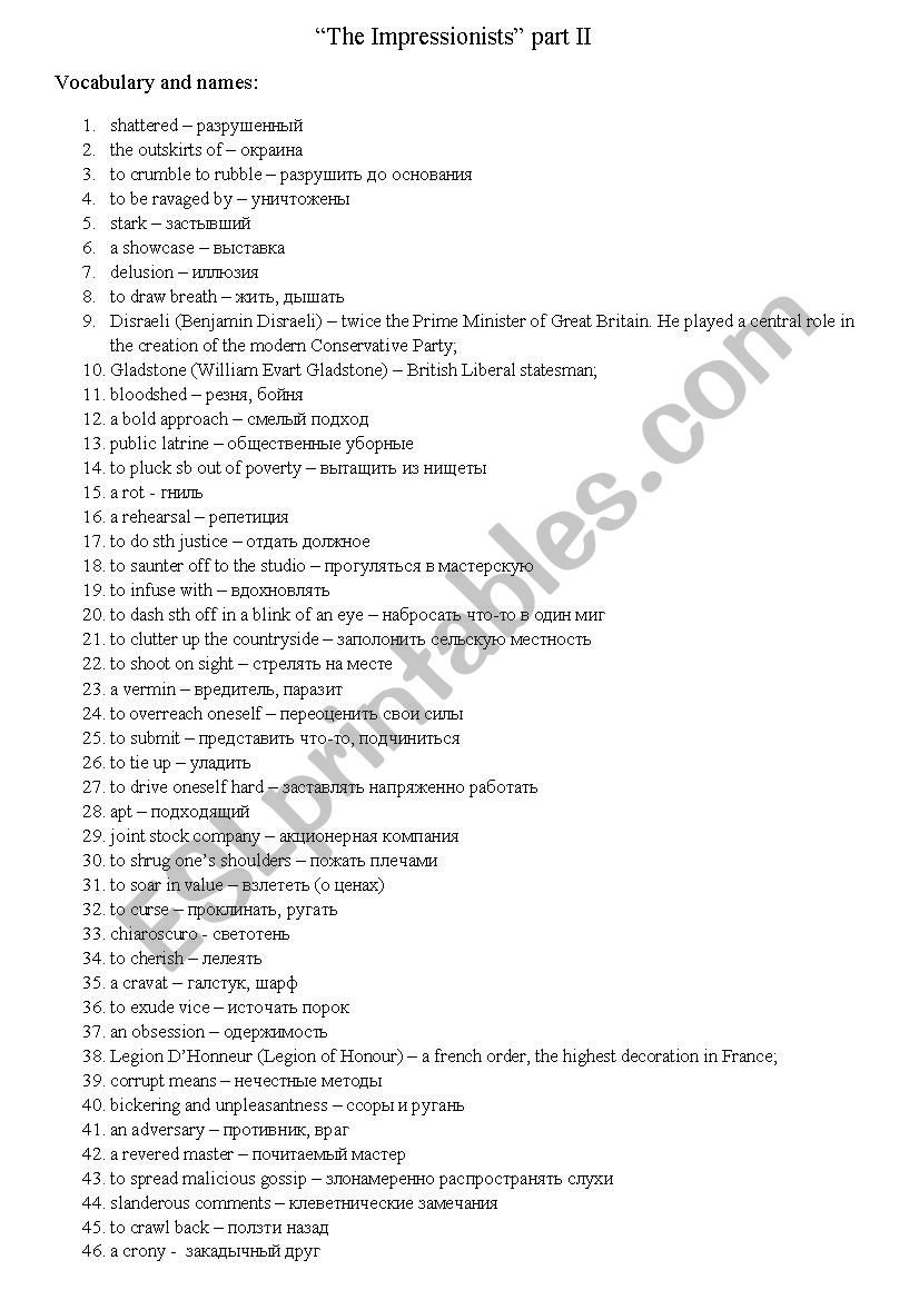The Impressionists movie worksheet (part 2)