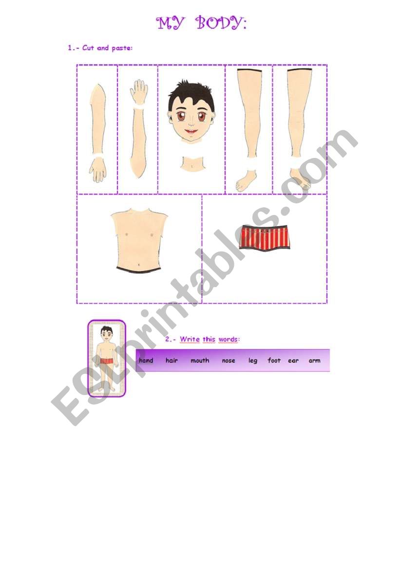 Body cut and paste worksheet
