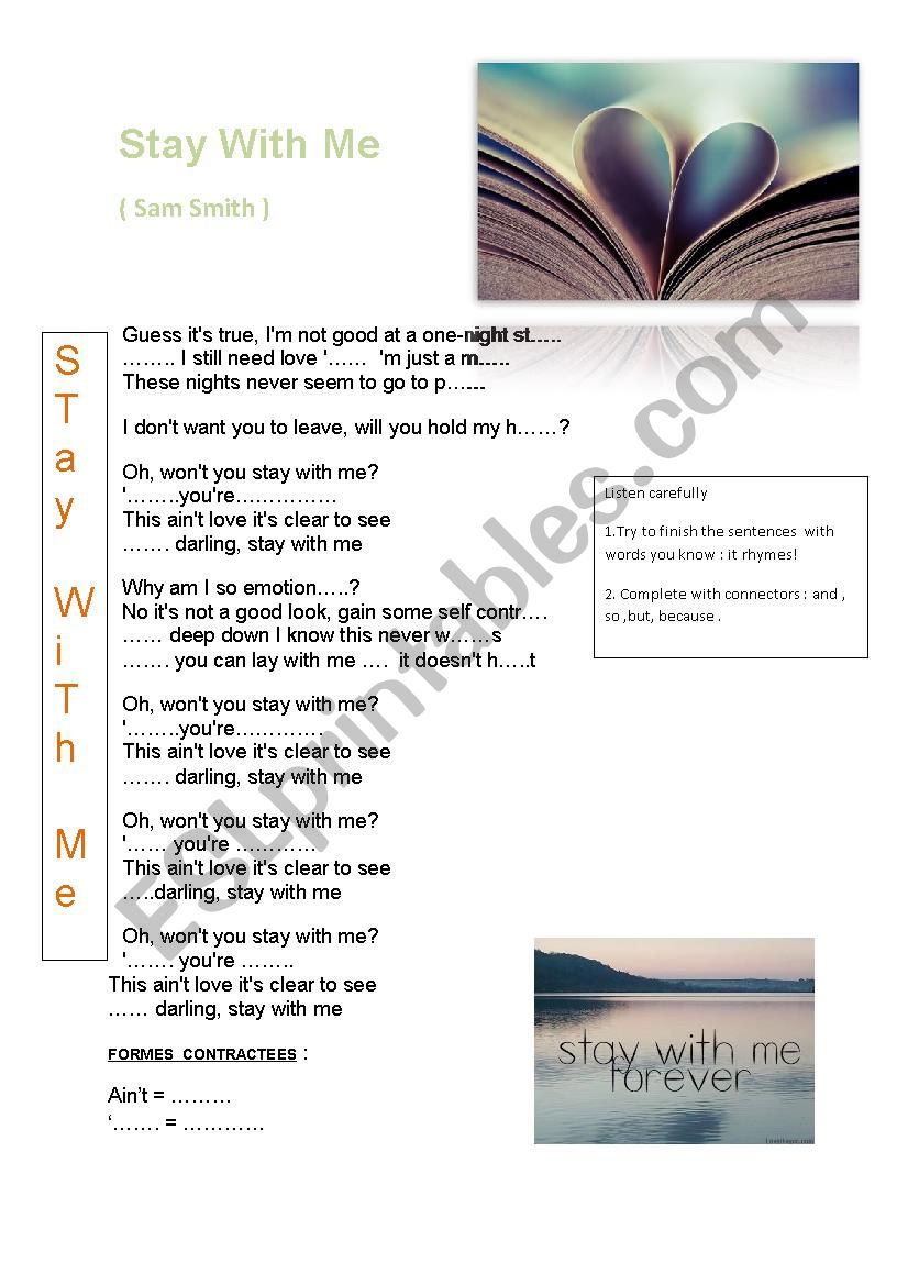 Stay with me worksheet