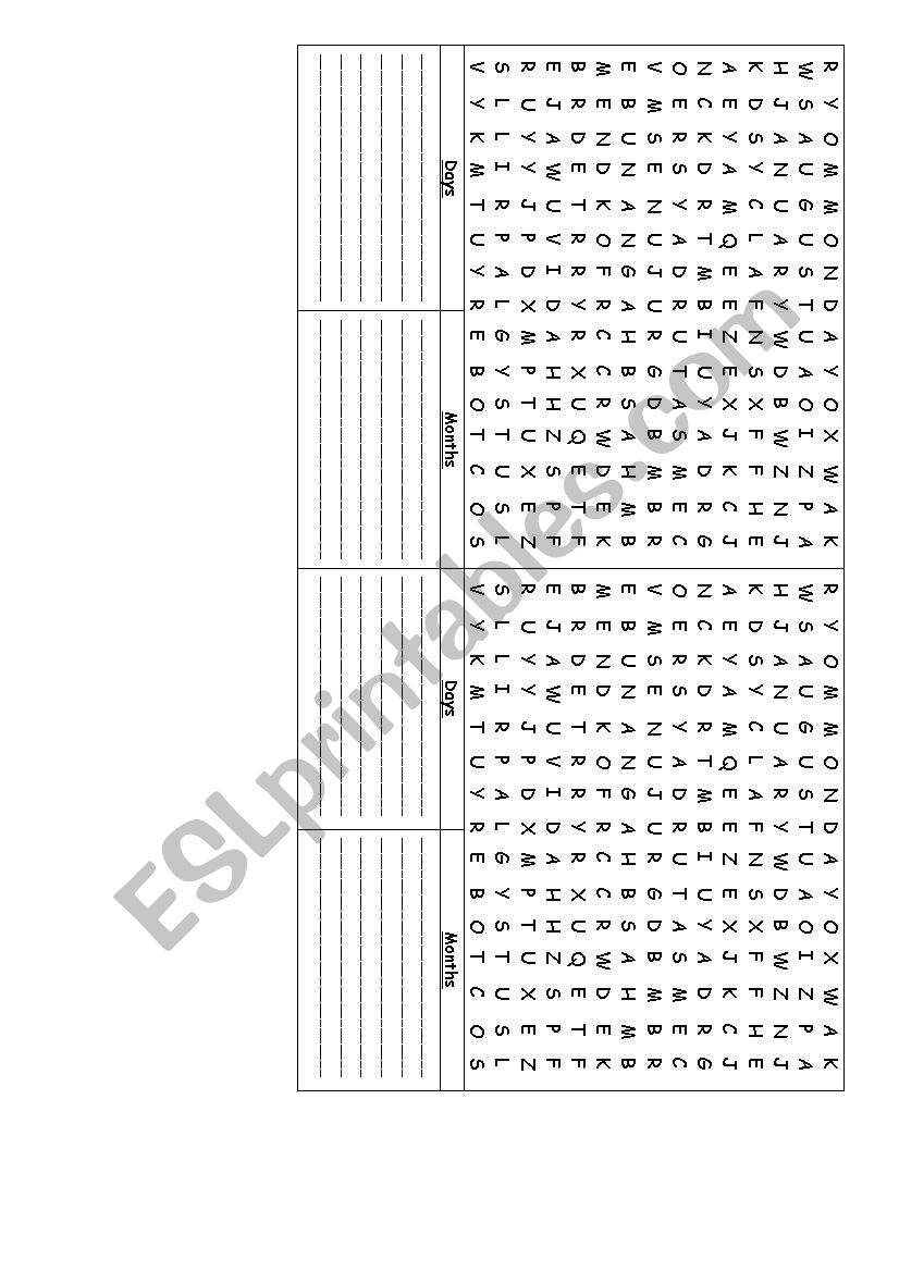 days and months wordsoup worksheet