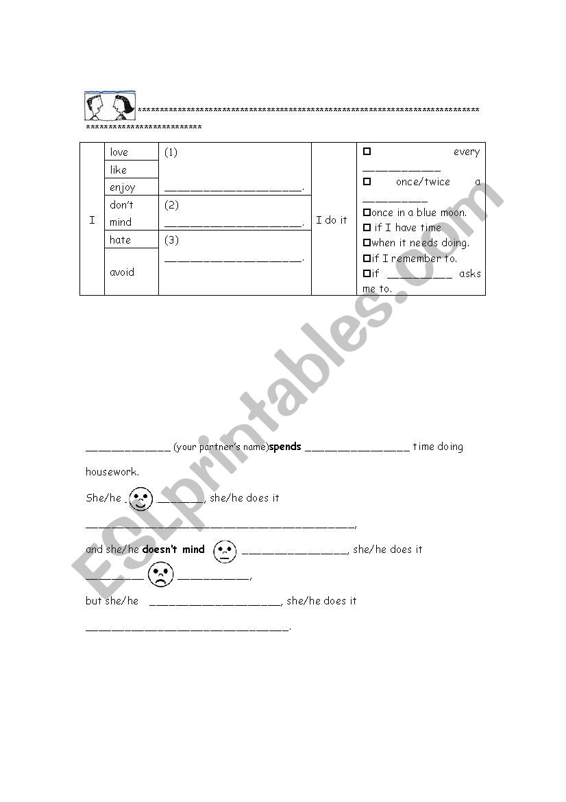 housework worksheet