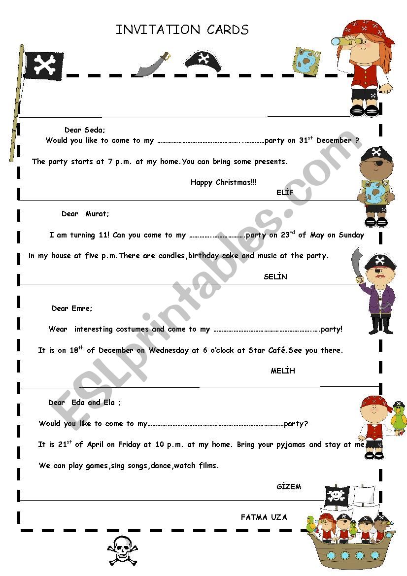 party types worksheet