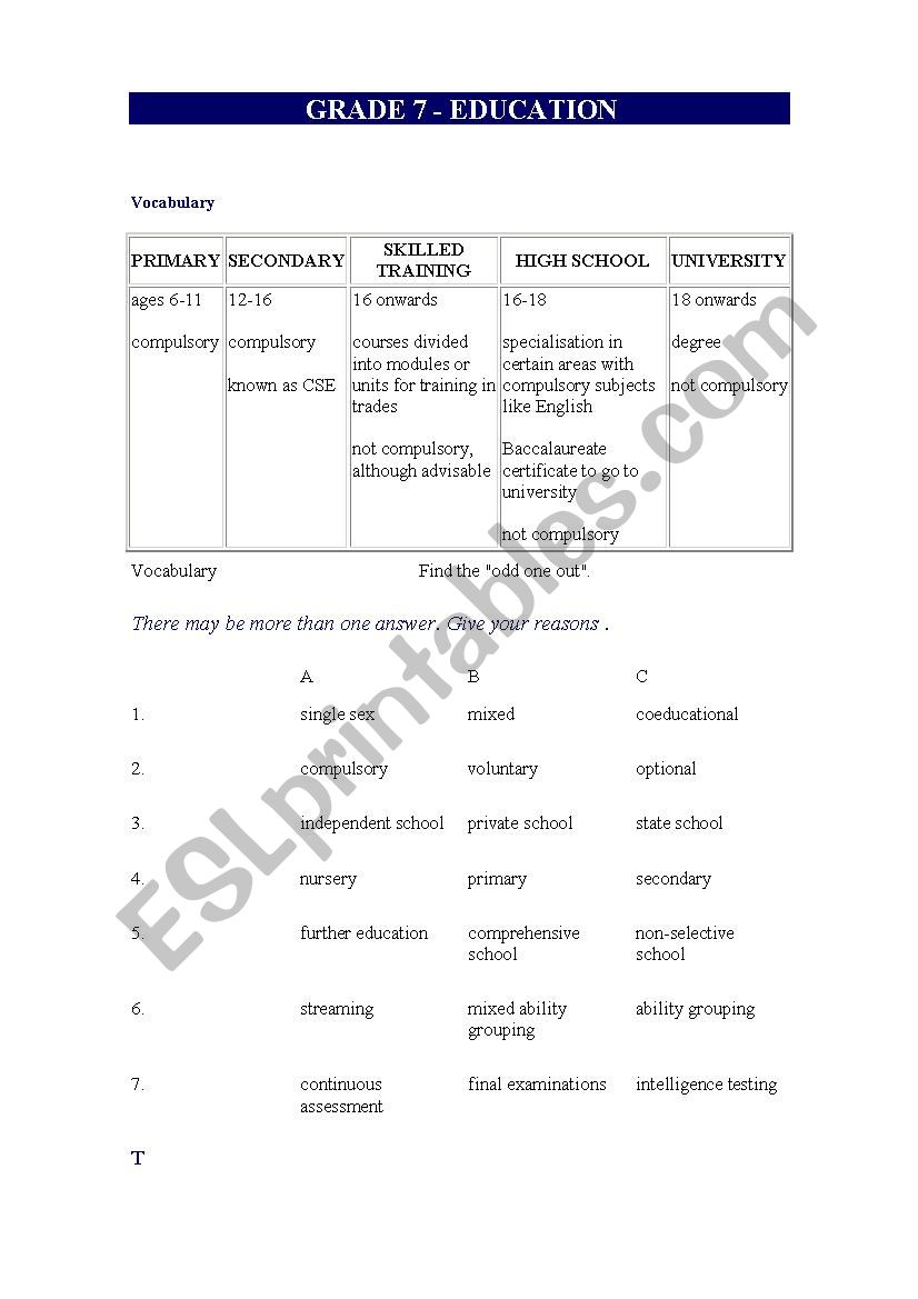 education worksheet