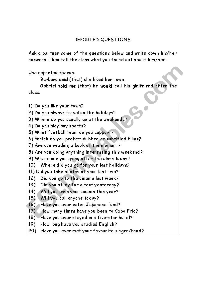 Reported speech practice (questions)