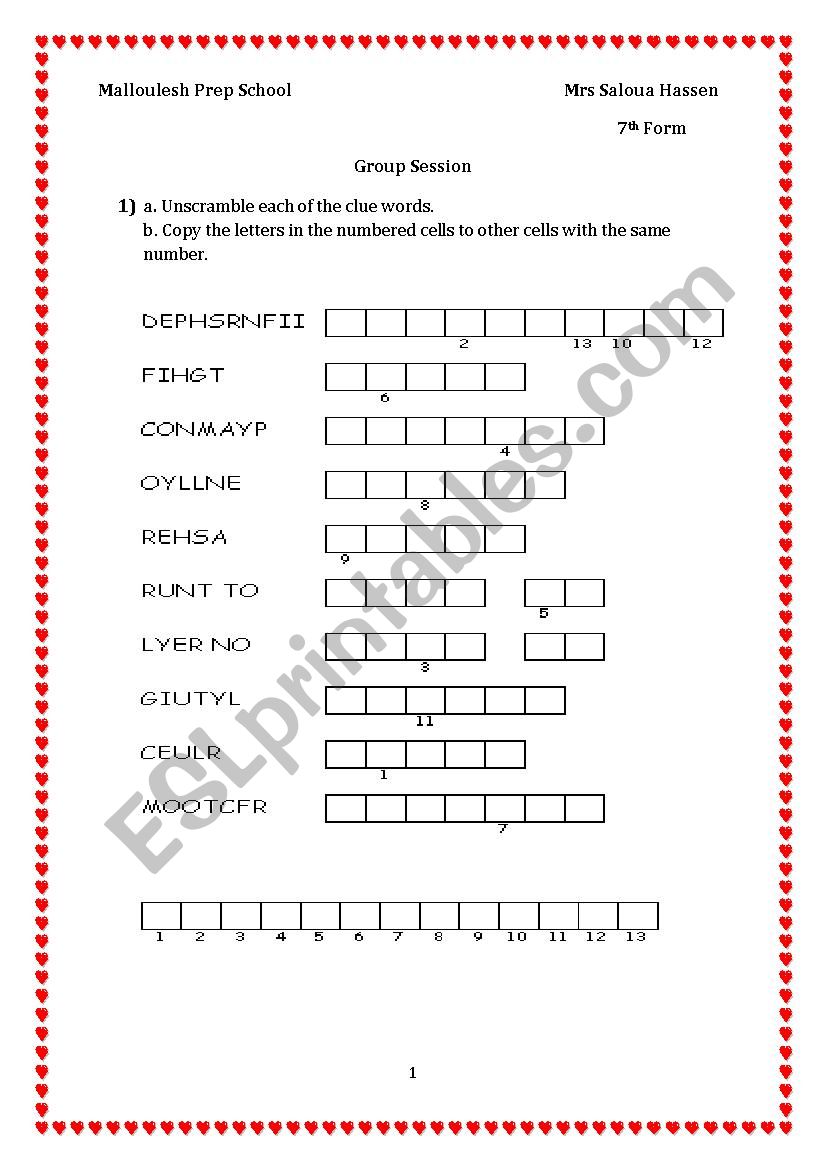 Relationships group session worksheet