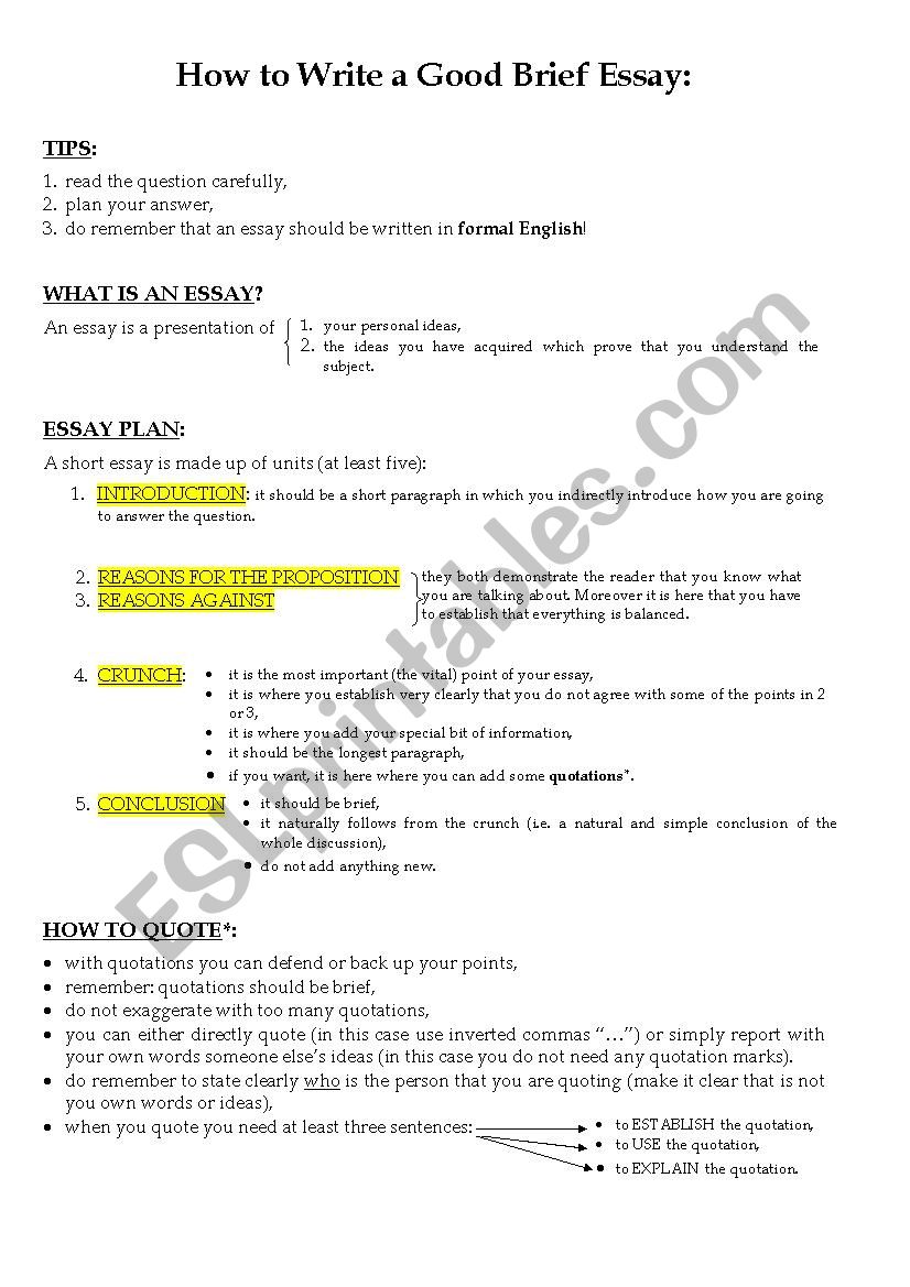 How to write an essay worksheet