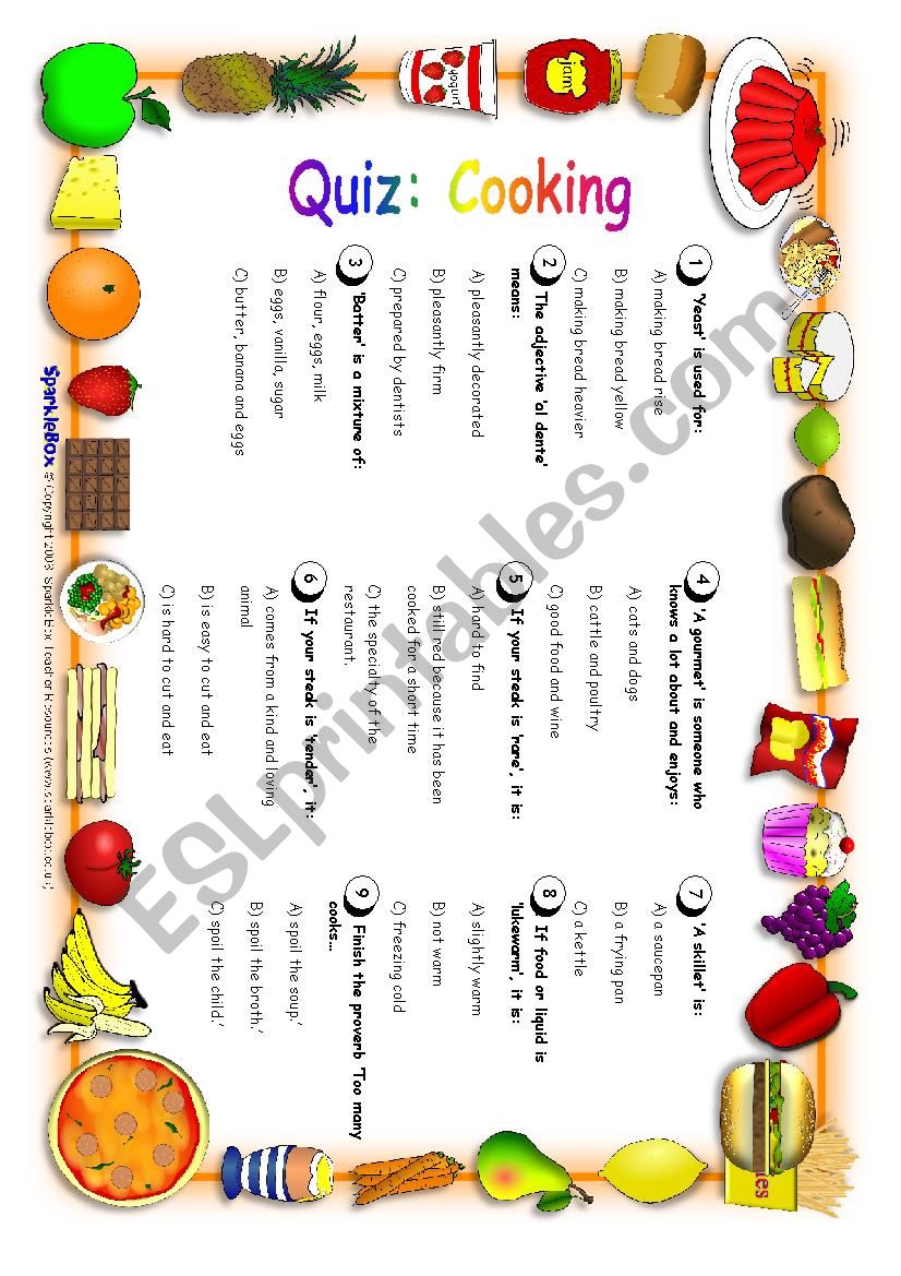 Quiz: Cooking worksheet