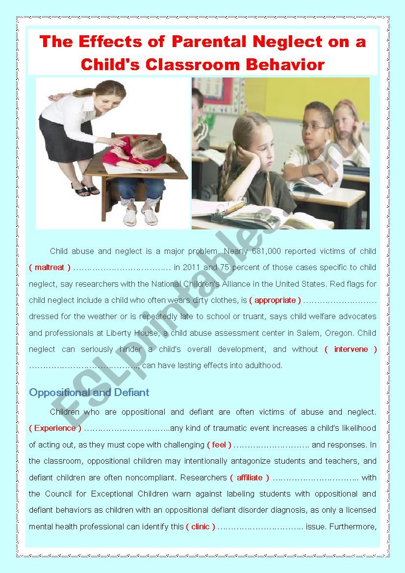 The Effects of Parental Neglect on a ChildÂ´s Classroom Behavior