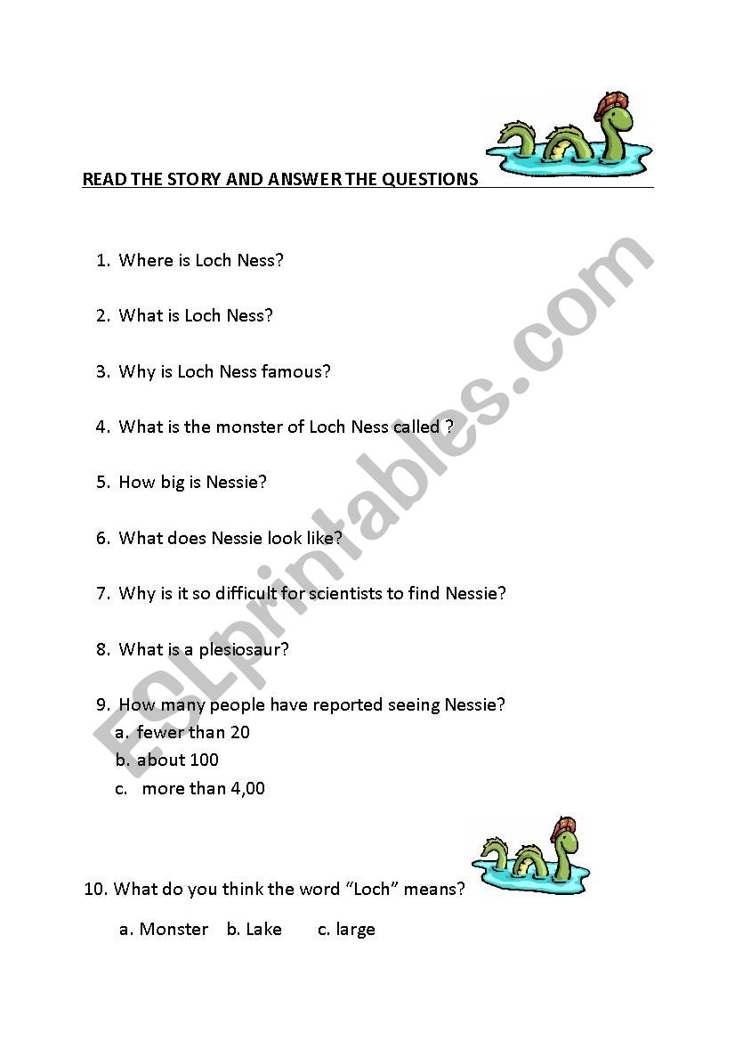 Loch Ness worksheet