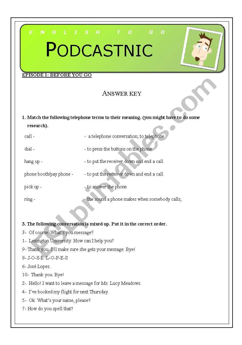 Telephone conversation- answer key