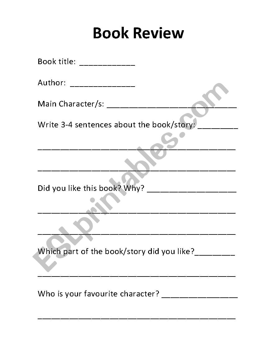 Book review worksheet