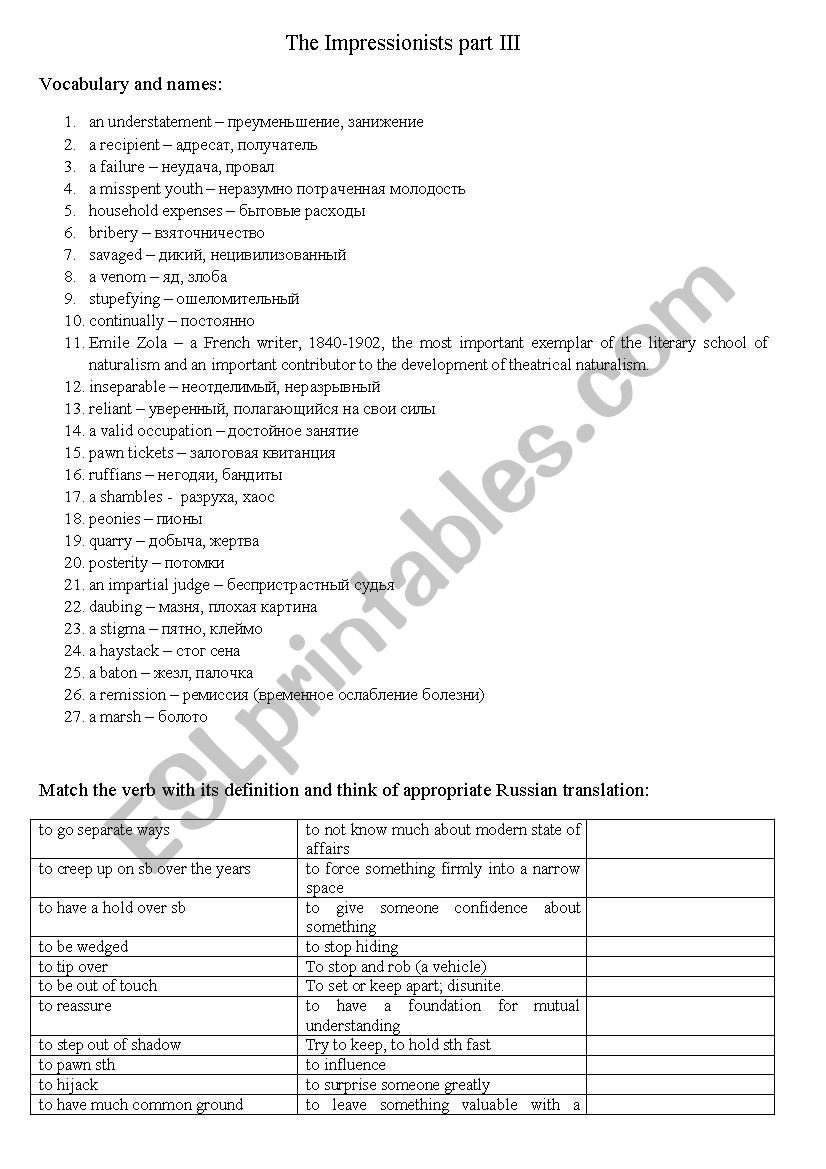 The Impressionists movie worksheet (part 3)