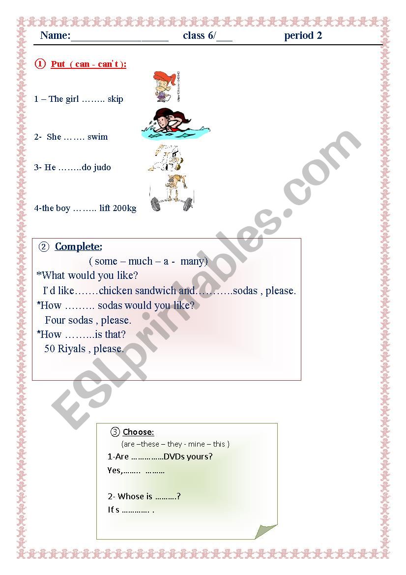 exercises worksheet