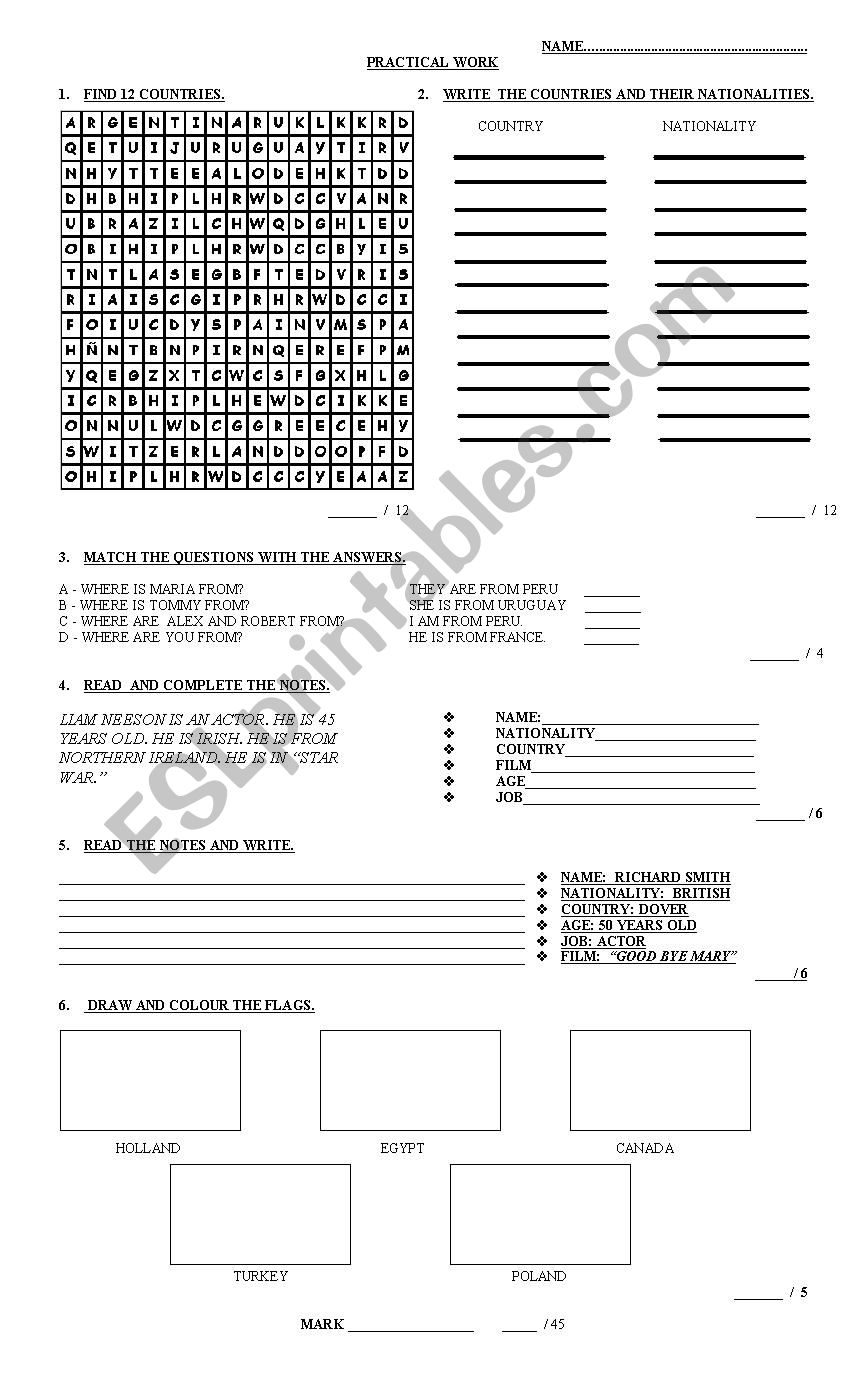 Countries and nationalities worksheet