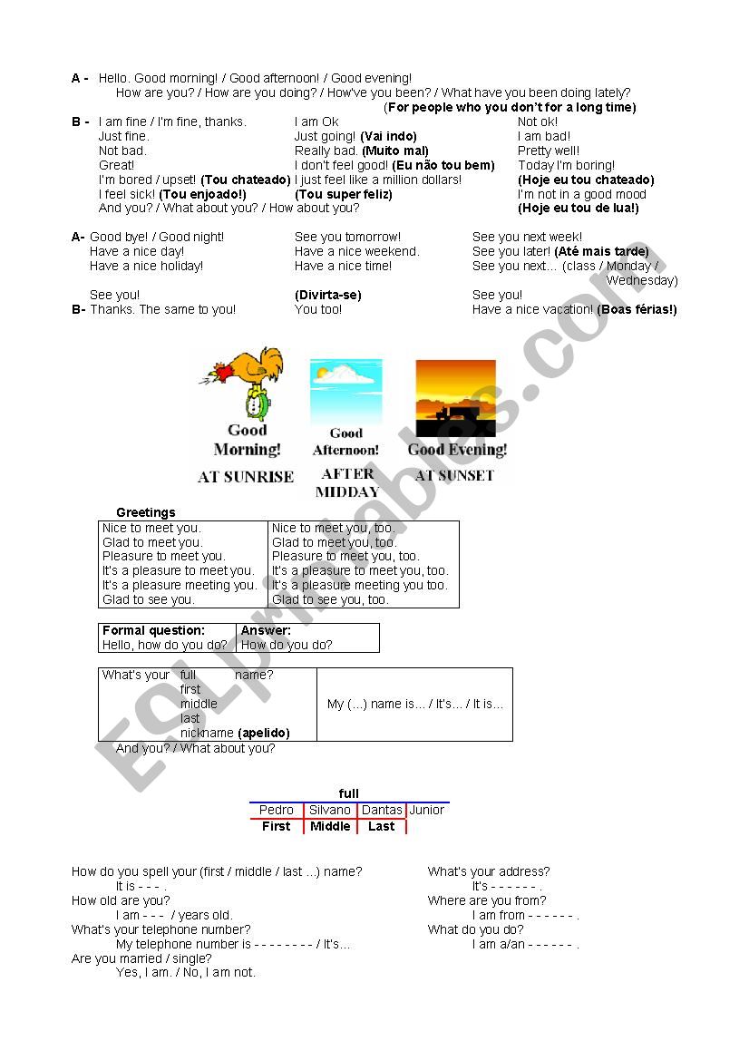 greetings worksheet