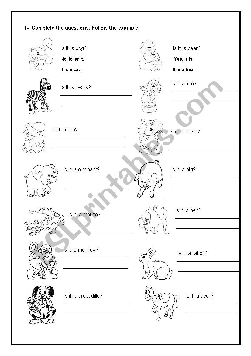 Animals worksheet