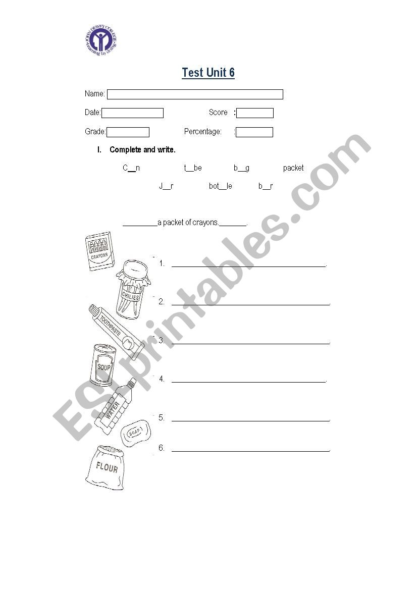 Comparatives test worksheet
