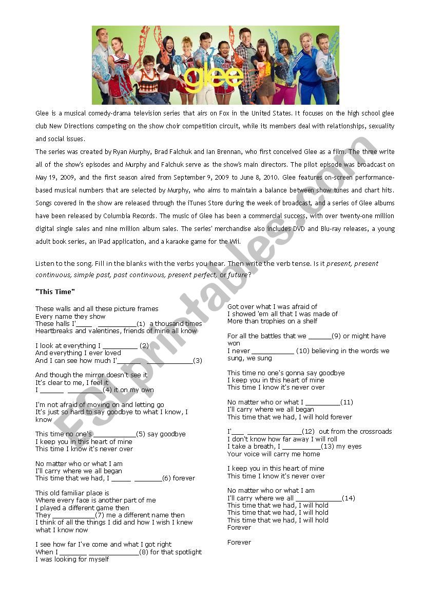 Glee - This time worksheet