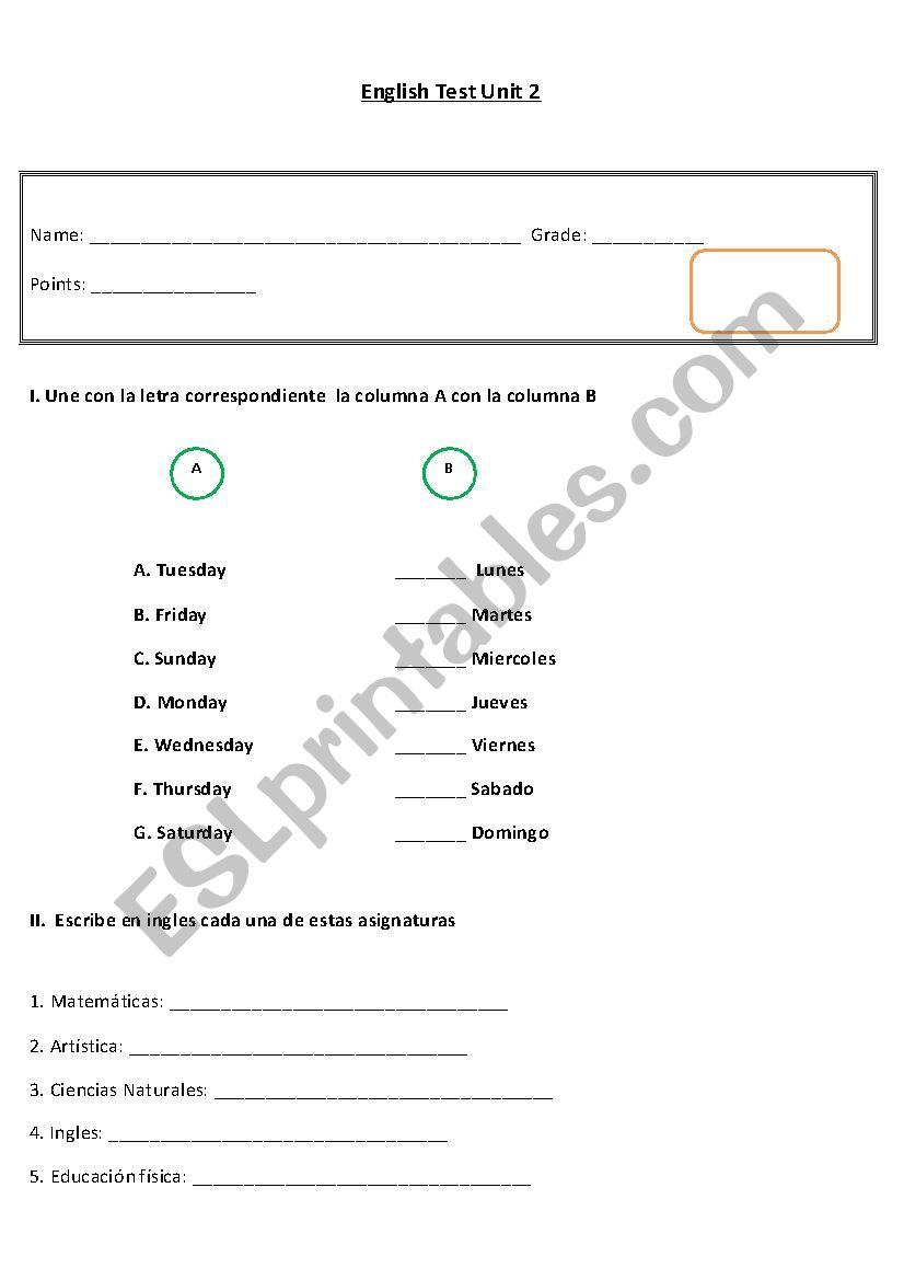 places at school, subjects, reading