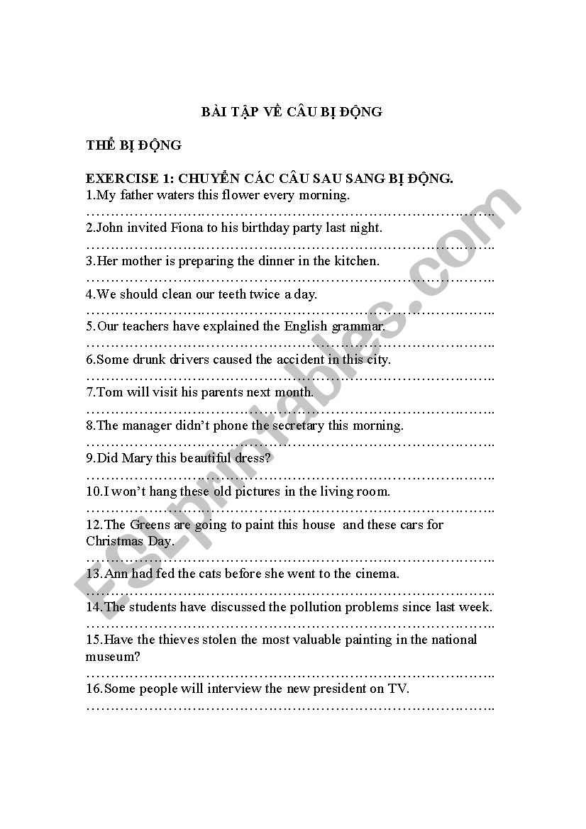 Passive voice exercise worksheet