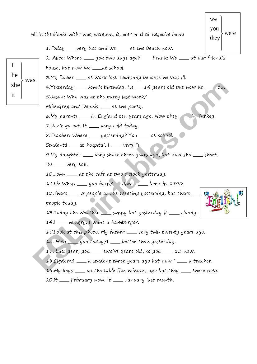was were worksheet