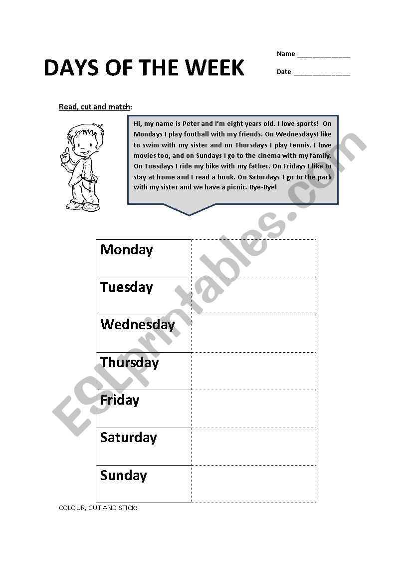 DAYS OF THE WEEK worksheet