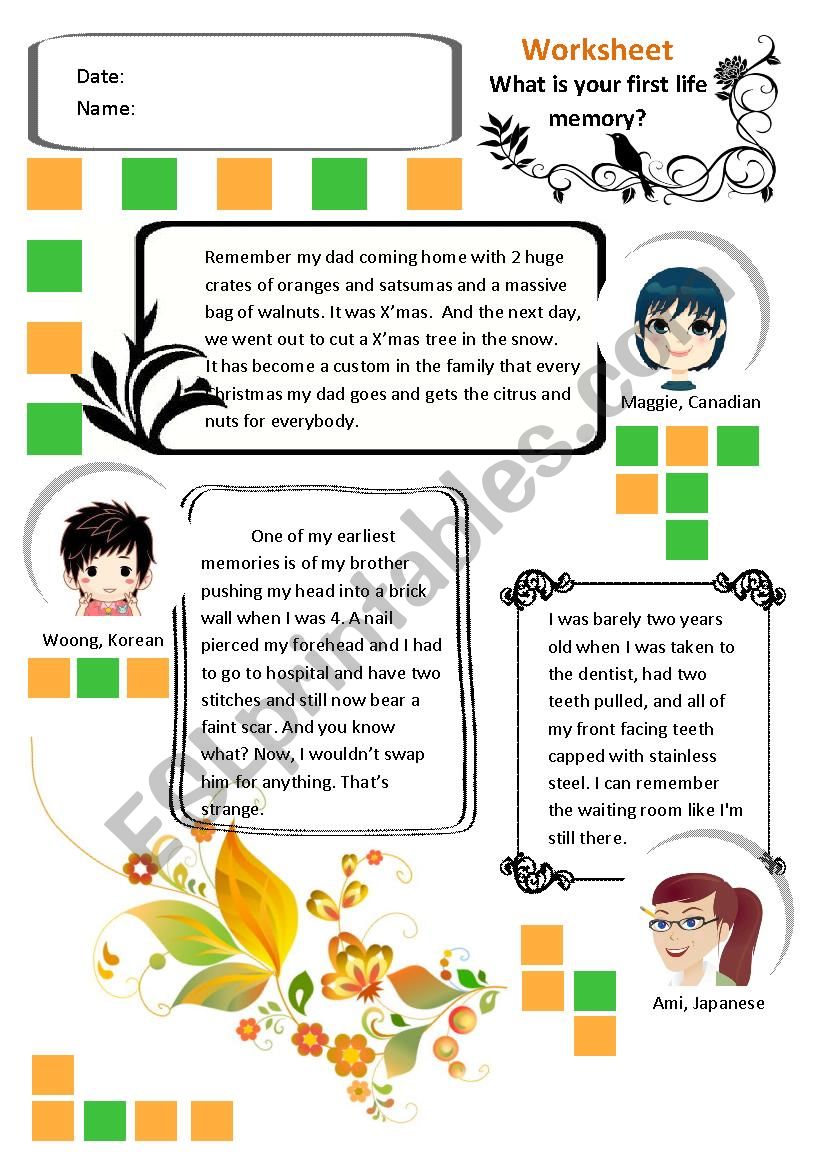 What is your first memory? worksheet