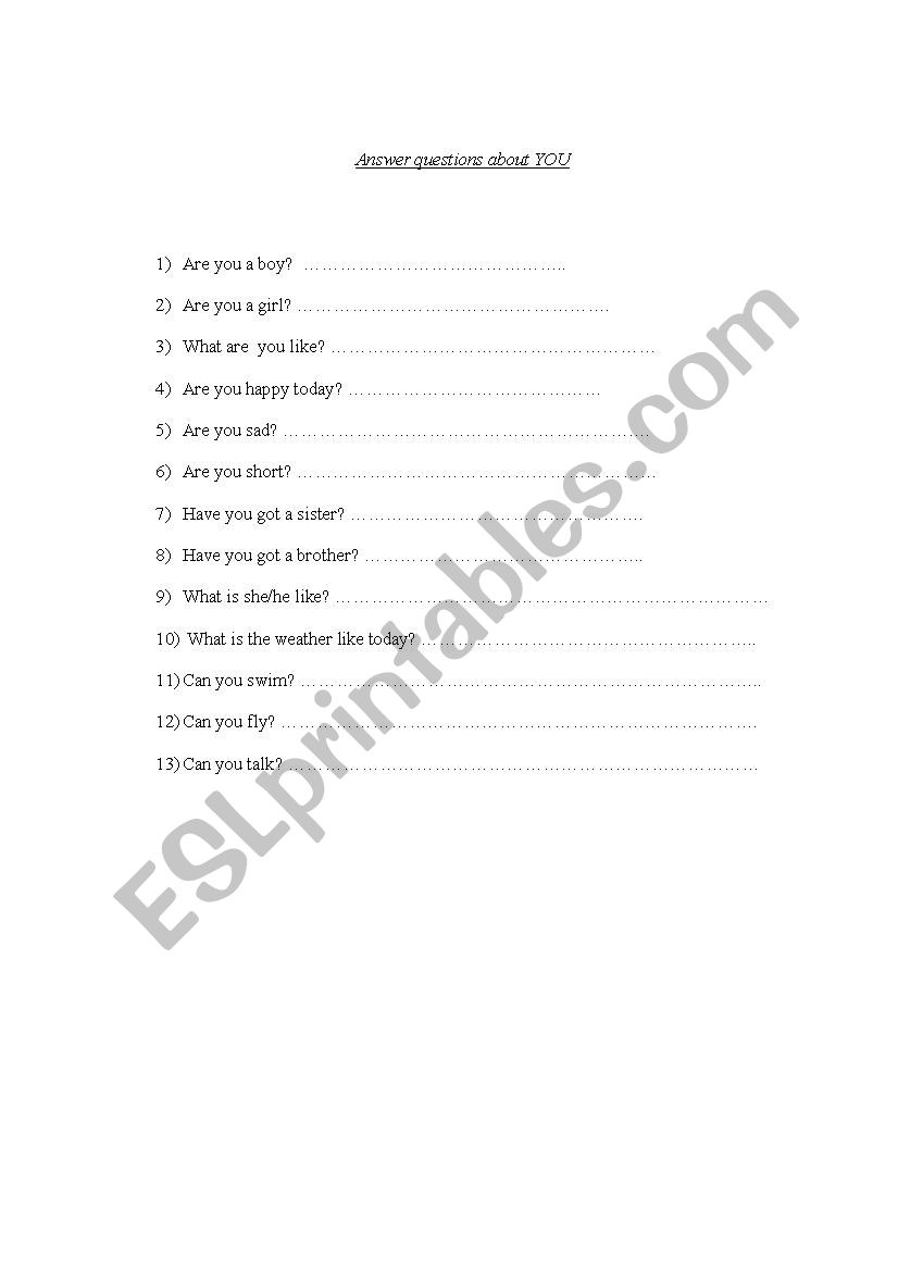 Simple questios worksheet