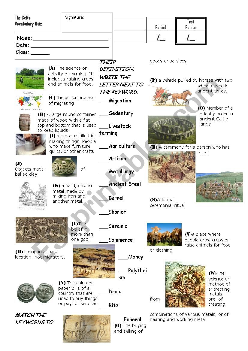 History: Celts Vocabulary worksheet