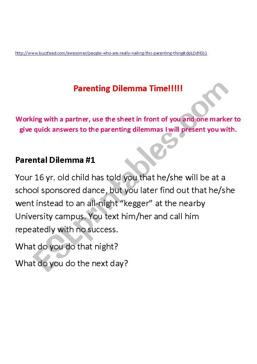 Parenting Good or Bad worksheet