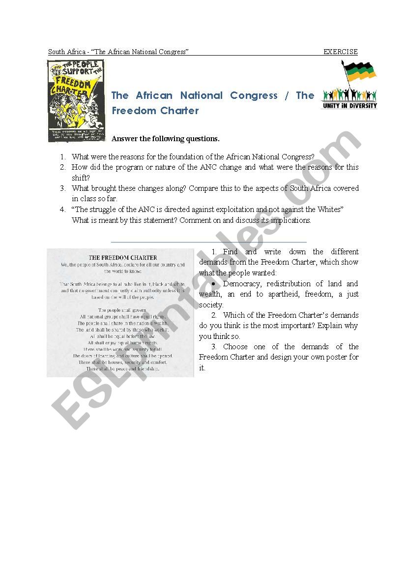 ANC - The Freedom Charter worksheet