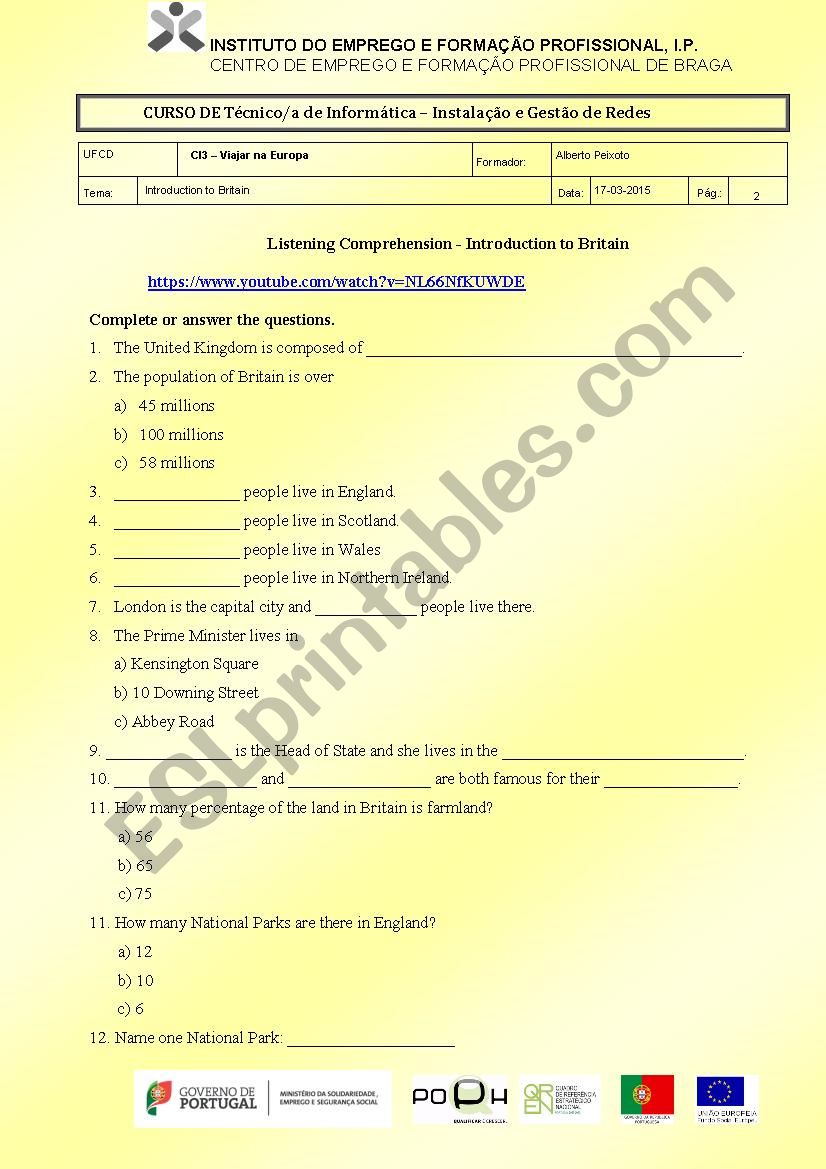 Listening activity - Introduction to Britain 