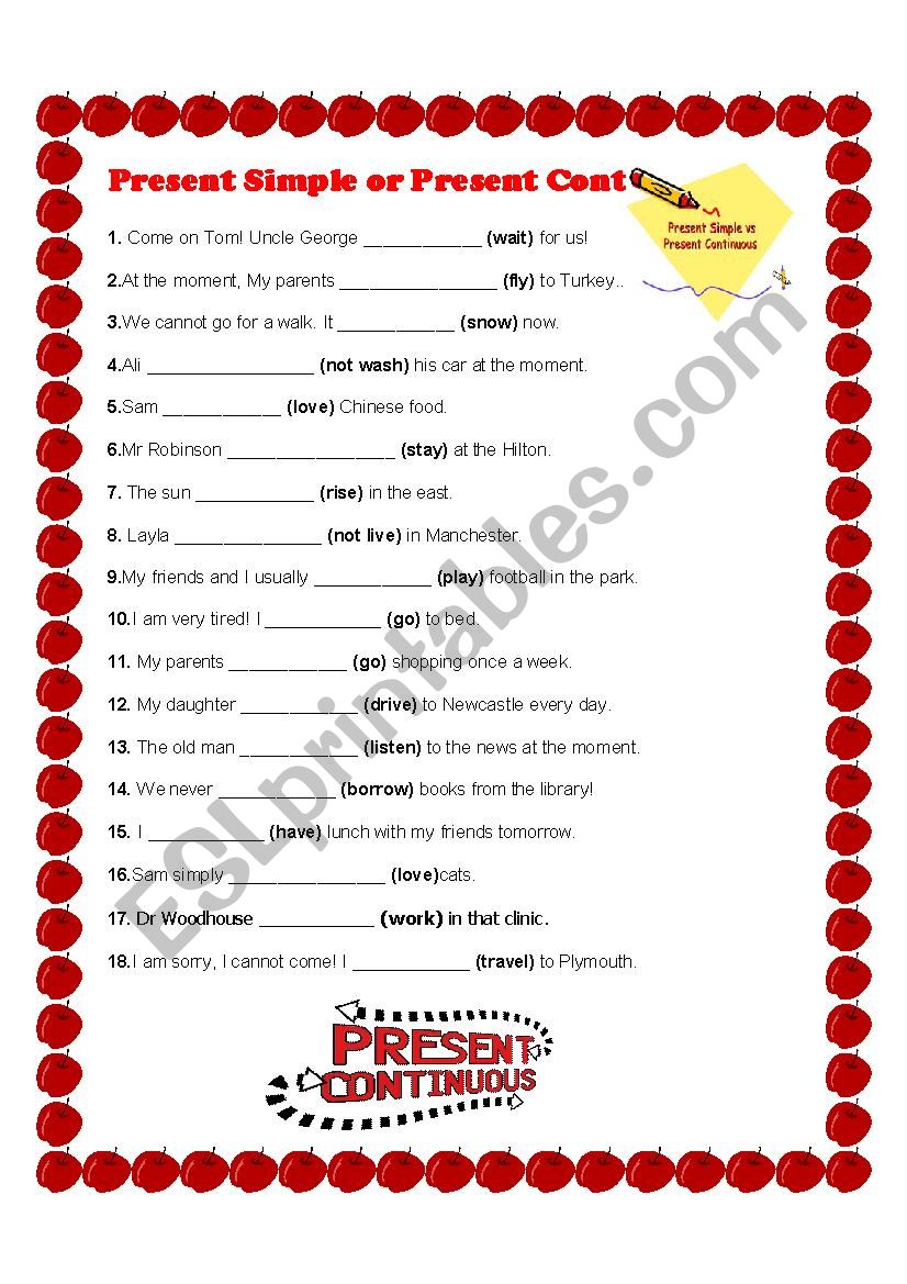 Present simple or Continuous worksheet