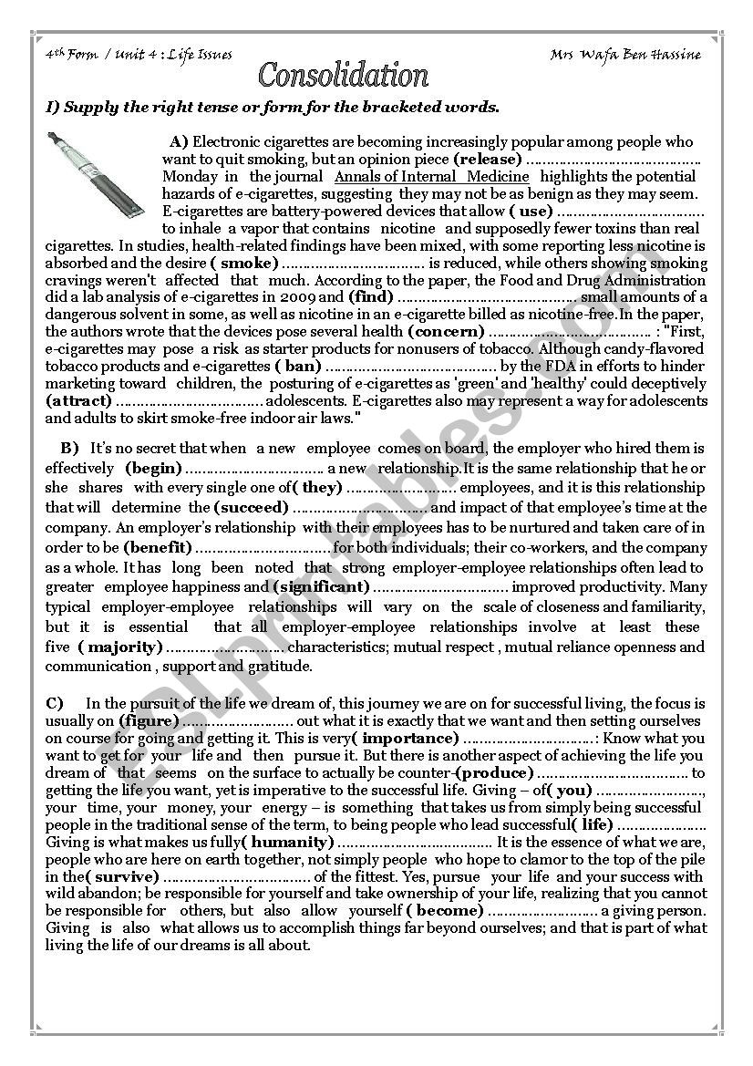 Consolidation worksheet