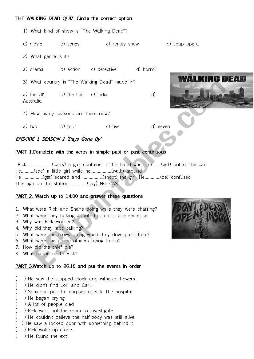The Walking Dead episode 1 worksheet