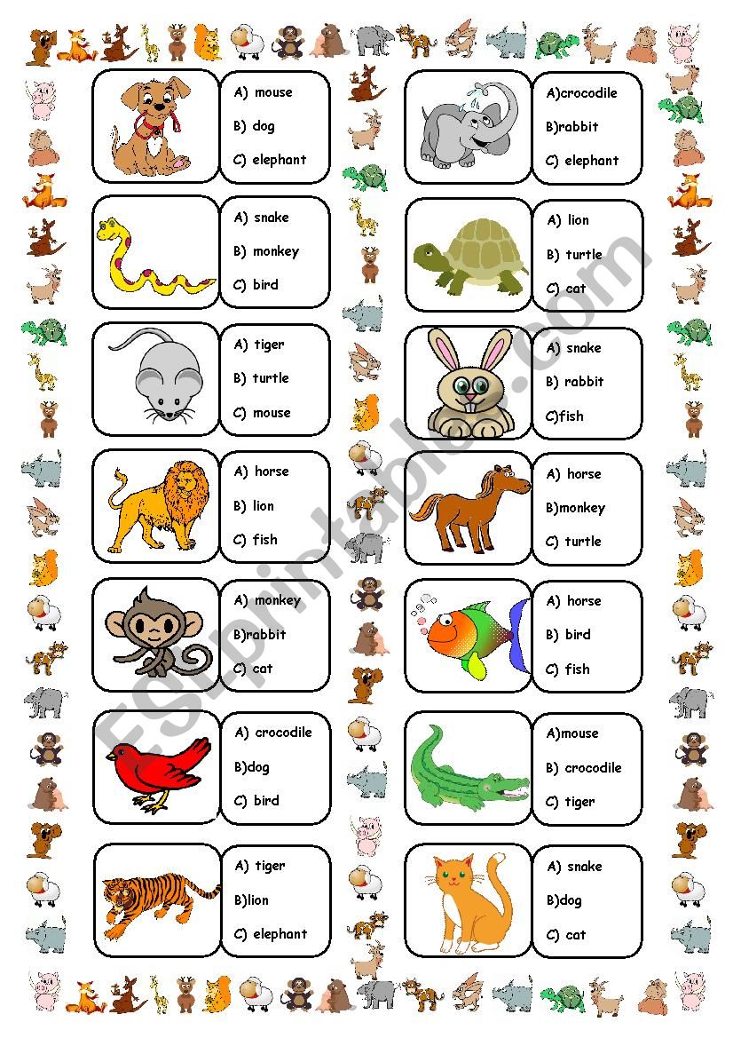 Animals - Multiple Choice worksheet