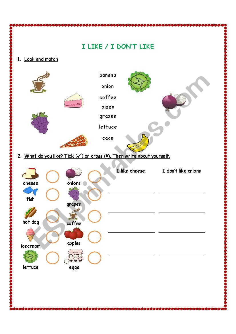 Like / donÂ´t like worksheet