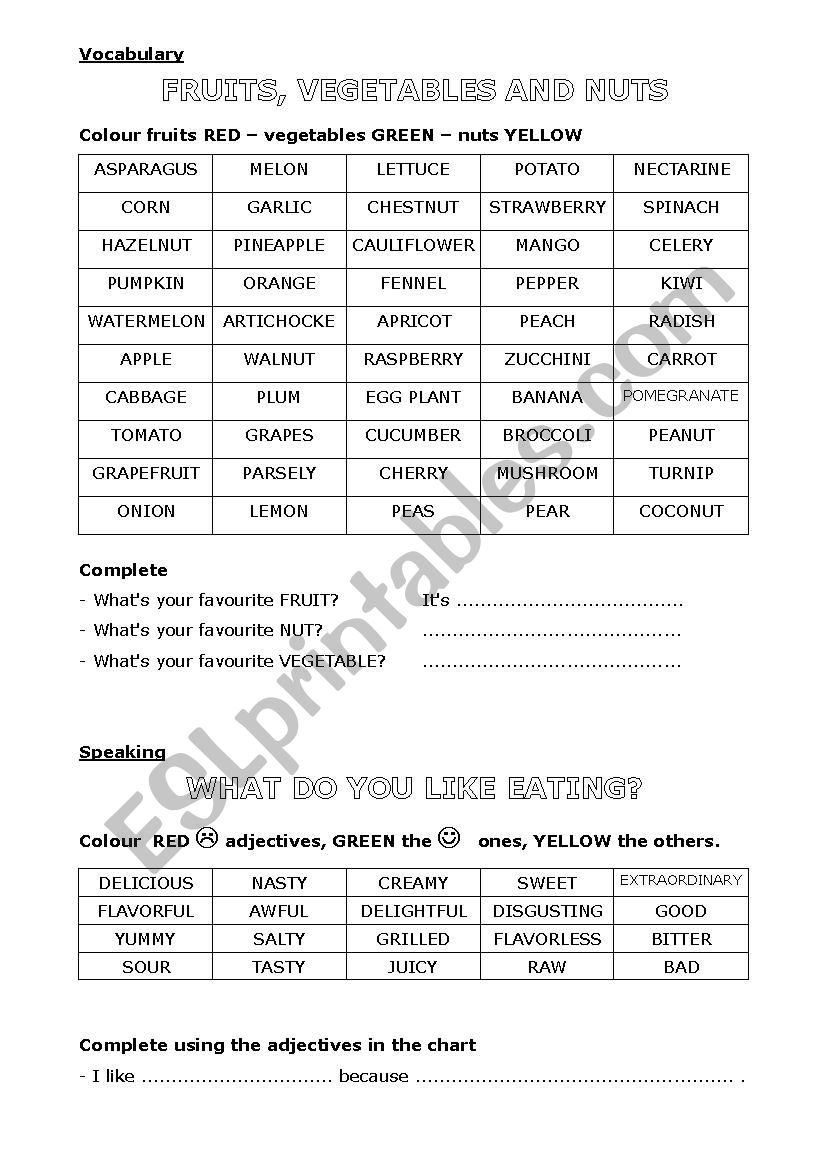 FOOD - FRUITS VEGETABLES NUTS worksheet