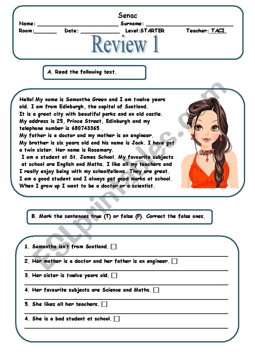 review starter worksheet