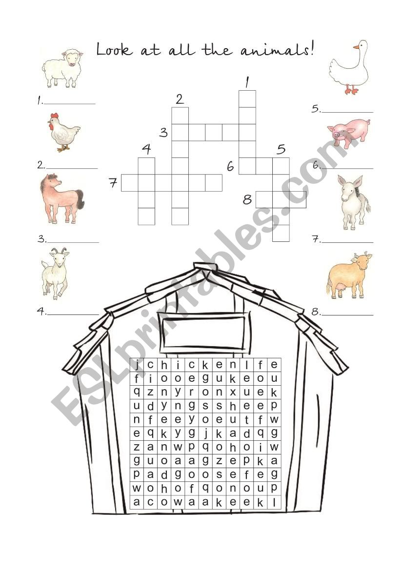 Animal wordsearch worksheet