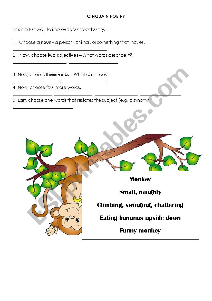 CINQUAIN POETRY worksheet